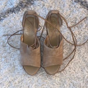 Wooden platform lace up heels